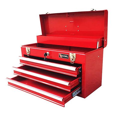 excel tb133 red 20 inch portable steel tool box red|excel 3 drawer toolbox.